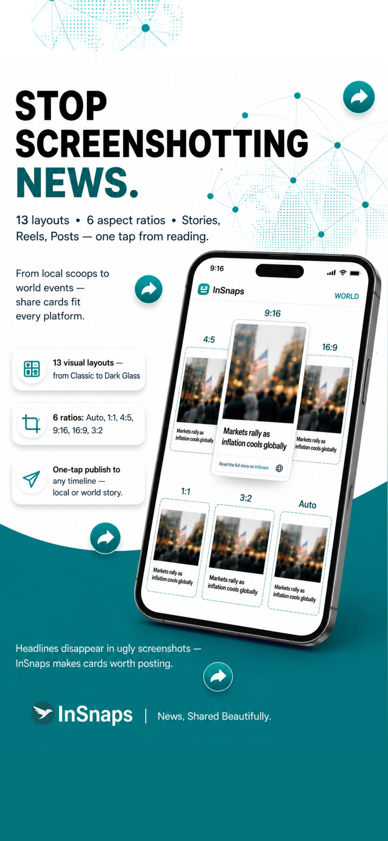 InSnaps share cards and story formats preview